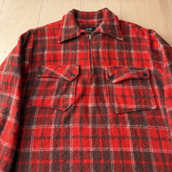 Vintage Mountaineer Shirt OS Red Wool 1/2 Zip Pullover 80s Standfast Outerwear - Picture 3 of 8